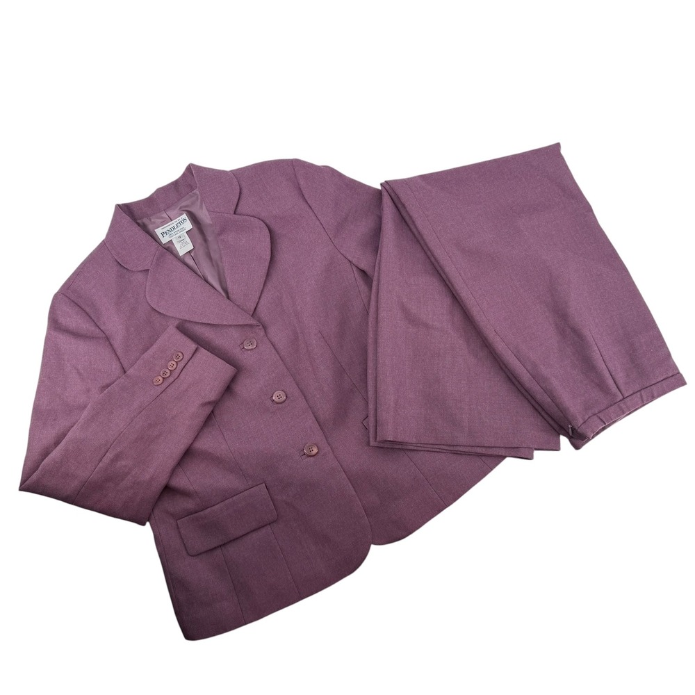 Pendleton Womens 100% Virgin Wool Skirt Suit‎ Set Plum Purple Blazer 12 Skirt 10